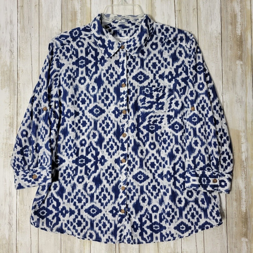 Croft and Barrow Womens Button Up  Roll Tab SleeveShirt Sz L